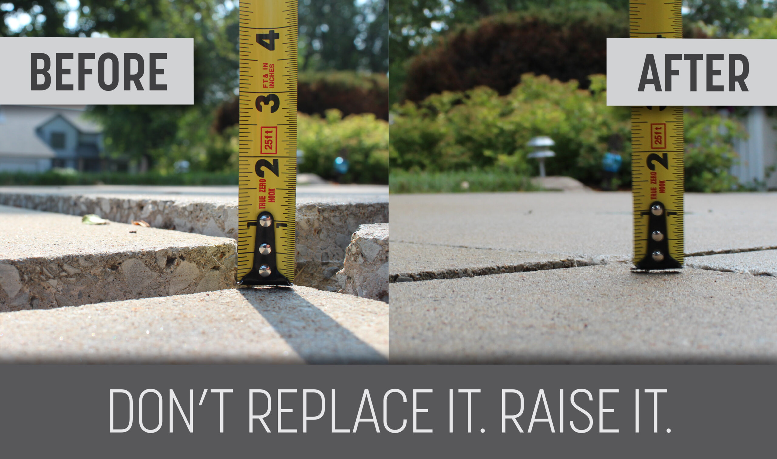 Before and after concrete lifting project completed by Poly Pro LLC in Southeast Idaho