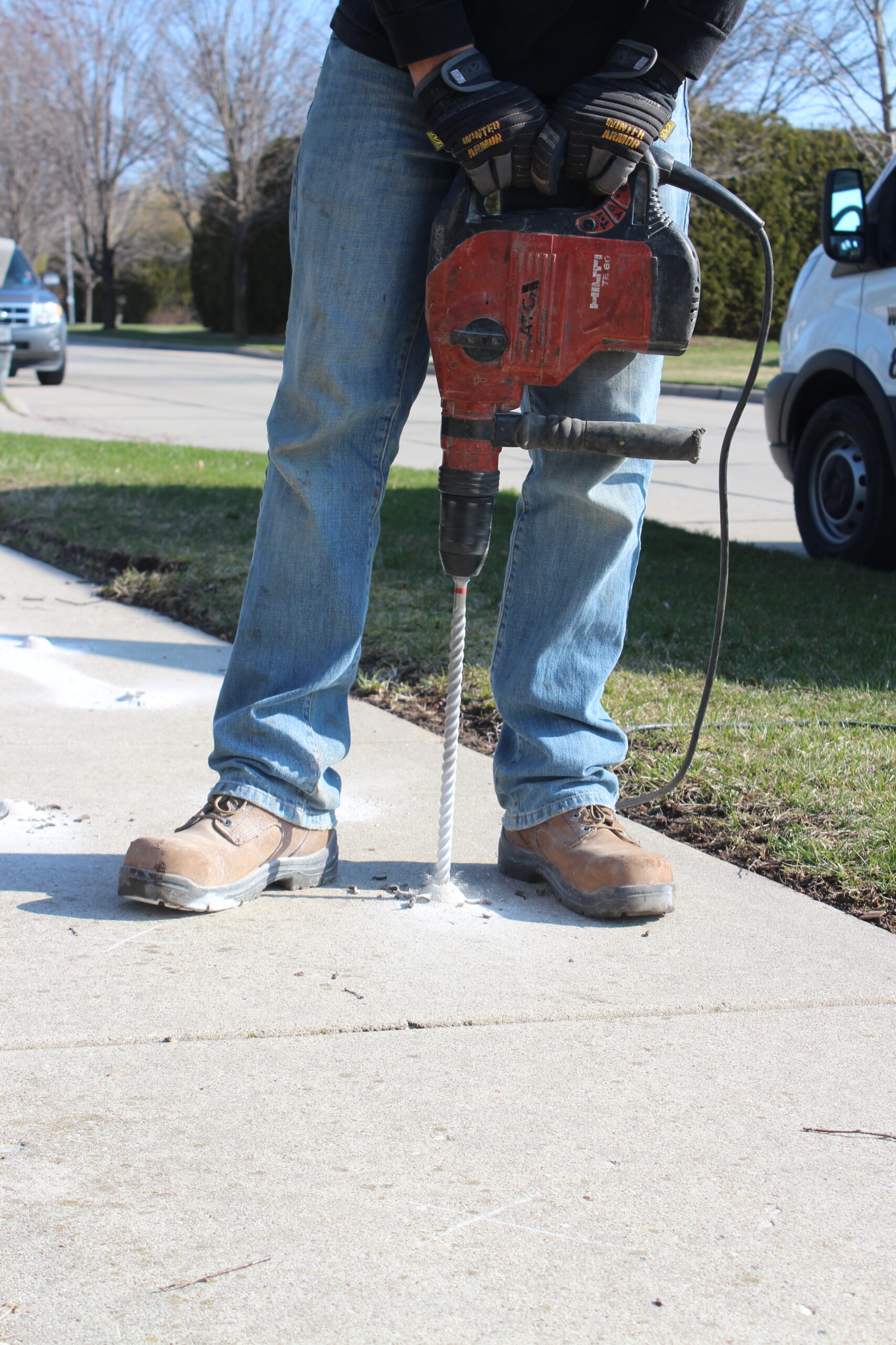 Polyurethane foam injection used to lift and level settled concrete in Southeast Idaho